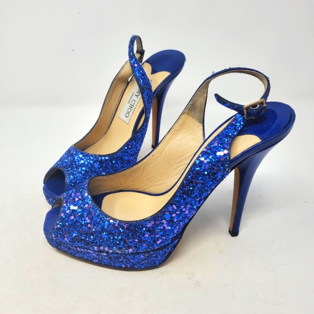 Jimmy Choo Blue Glitter Pumps